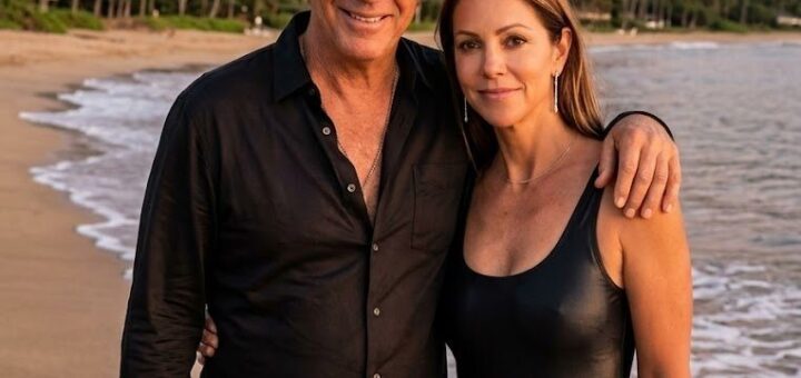 🔥 SURPRISE: Kevin Costner & Christine Baumgartner are setting the internet on fire — she in a sleek black bikini, he dressed in all black, turning the beach into their own private cinematic moment.